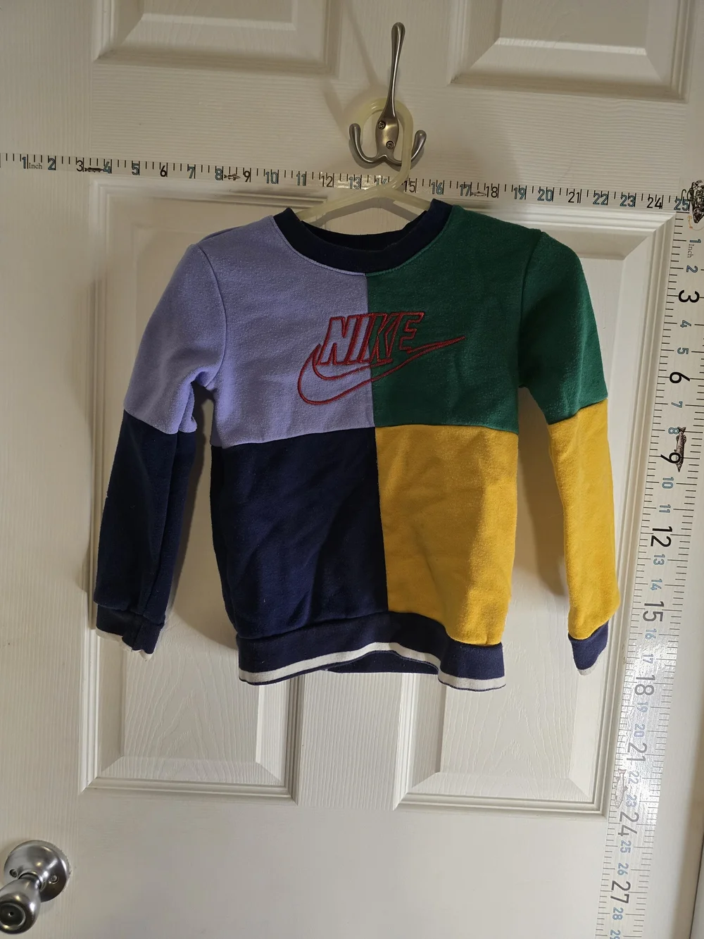 Nike Kids Colorblock Crew Sweatshirt in Green, Yellow, Navy & Lavender